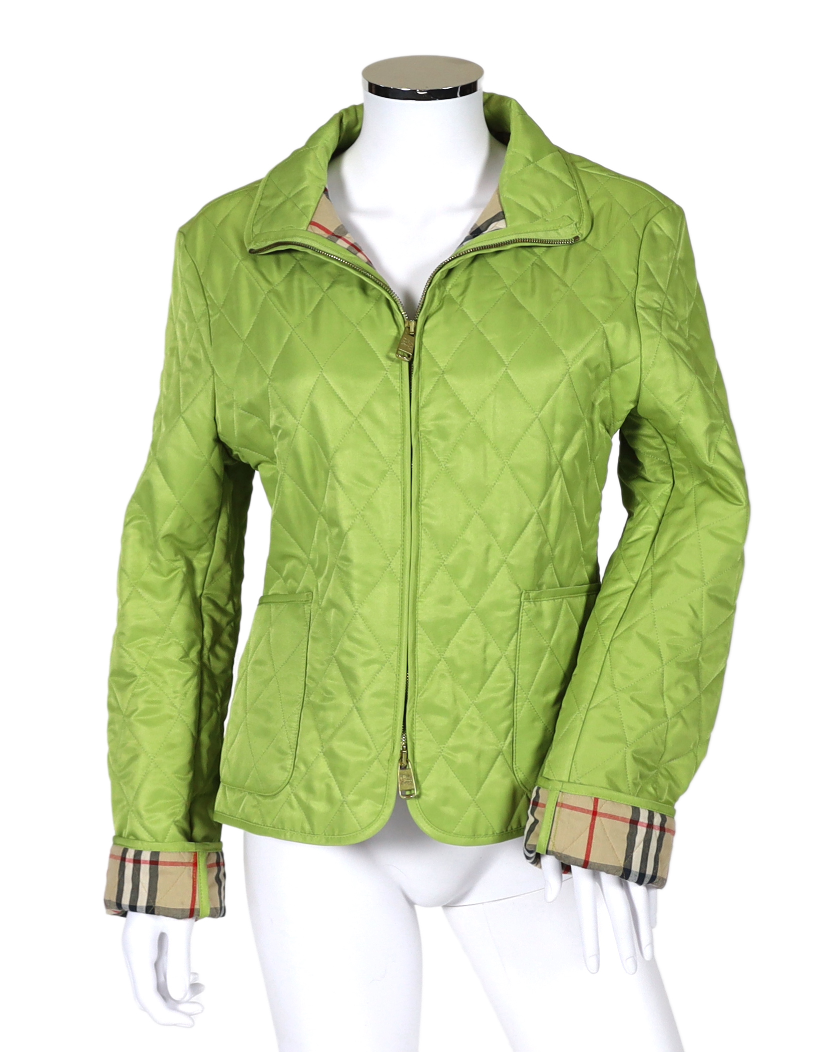 Two Burberry lady's quilted jackets, one pink and the other green, size Medium